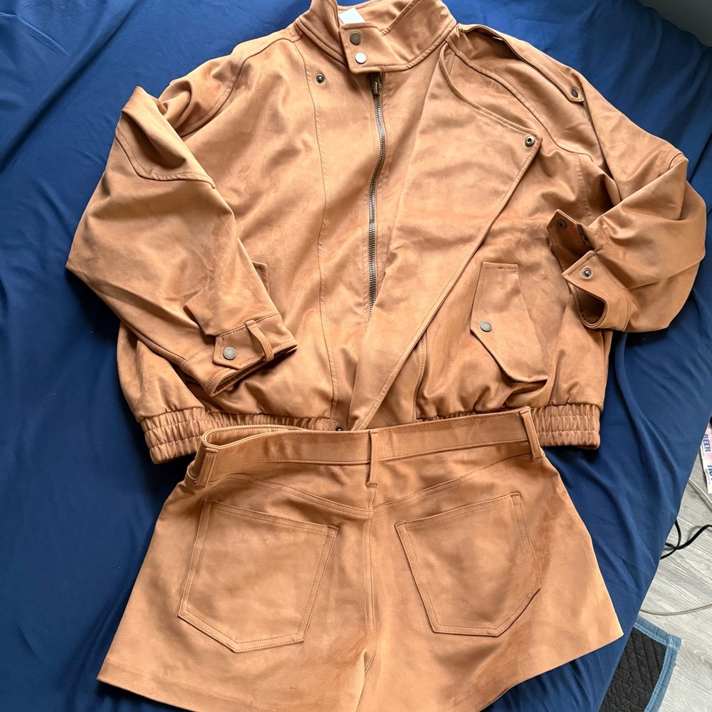 Abercrombie & Fitch Tan Bomber Jacket and Shorts Set